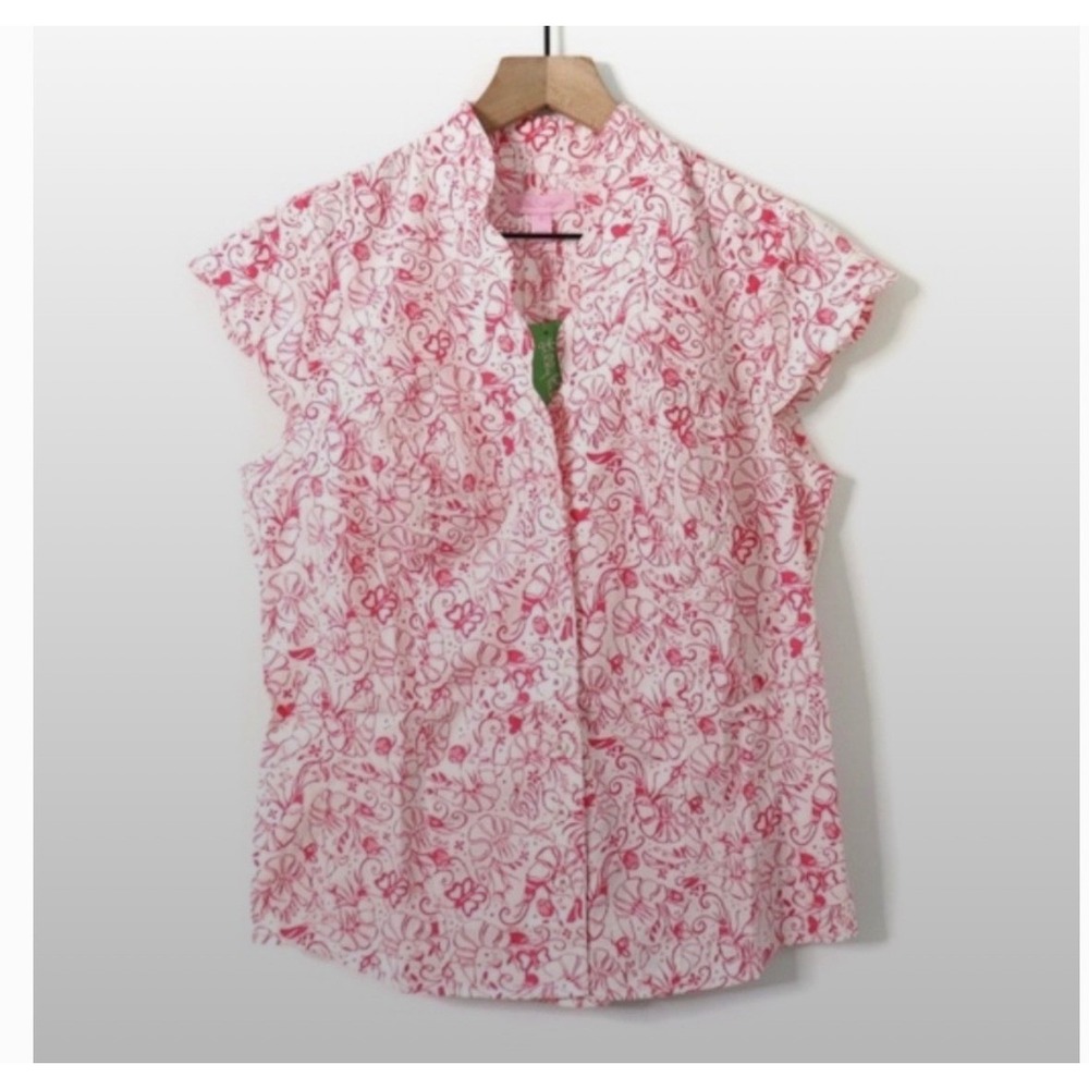 Lilly Pulitzer Pink White Floral Costal Button preppy Blouse Top 6 NWT kcey